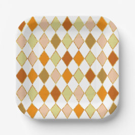 Feestelijke Retro Oranje Beige Witte Diamantpatroo Papieren Bordje