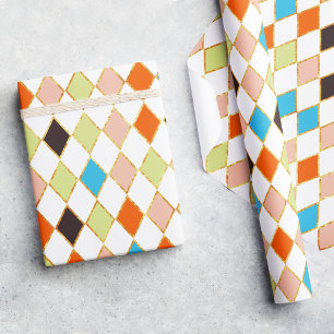 Feestelijke Retro Pastel Diamant Patroon Cadeaupapier