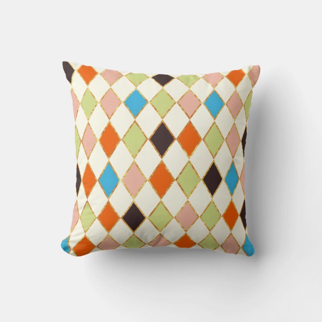 Feestelijke Retro Pastel Diamant Patroon Kussen (Voorkant)
