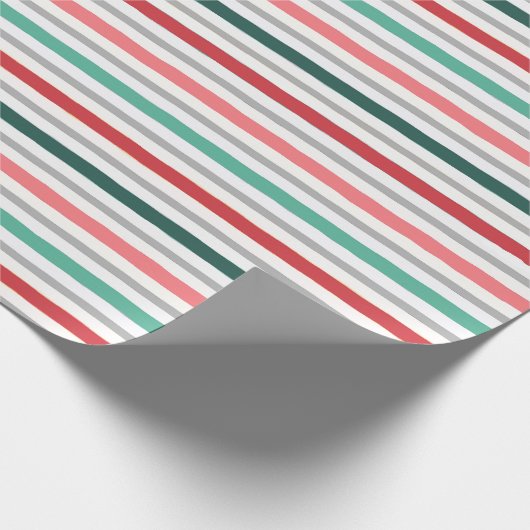 Feestelijke Retro Pastel Rood Roze Groene Strepen Cadeaupapier (Hoek)