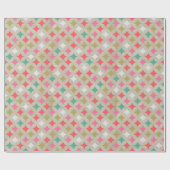 Feestelijke Retro Pastel Roze Groen Diamant Patroo Cadeaupapier (Vlak)