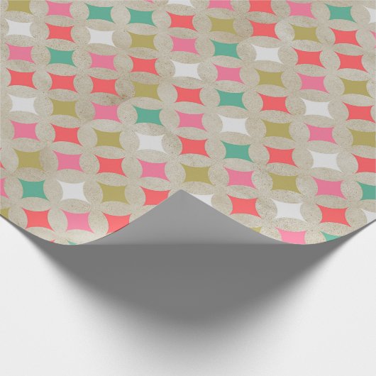 Feestelijke Retro Pastel Roze Groen Diamant Patroo Cadeaupapier (Hoek)