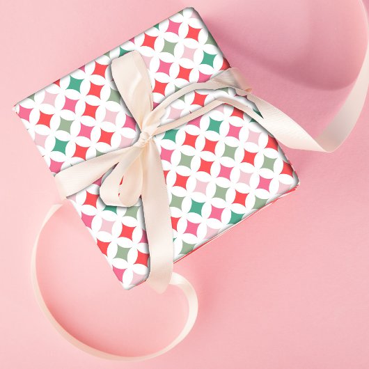 Feestelijke Retro Pastel Roze Groen Diamant Patroo Cadeaupapier