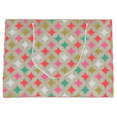 Feestelijke Retro Pastel Roze Groen Diamant Patroo Groot Cadeauzakje (Voorkant)