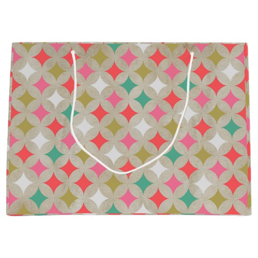 Feestelijke Retro Pastel Roze Groen Diamant Patroo Groot Cadeauzakje (Voorkant)