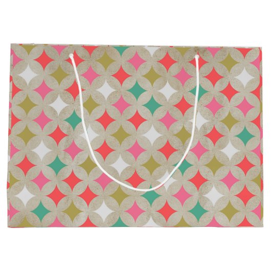 Feestelijke Retro Pastel Roze Groen Diamant Patroo Groot Cadeauzakje (Achterkant)