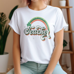 Feestelijke Retro Rainbow Teacher St. Patricks Day T-shirt