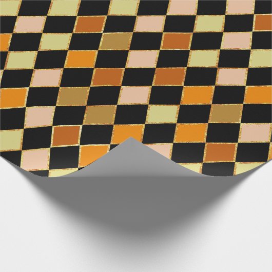 Feestelijke Retro Sinaasappel Zwart Diamantpatroon Cadeaupapier (Hoek)