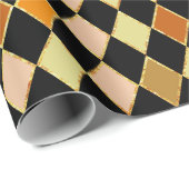 Feestelijke Retro Sinaasappel Zwart Diamantpatroon Cadeaupapier (Rol Hoek)
