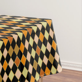Feestelijke Retro Sinaasappel Zwart Diamantpatroon Tafelkleed