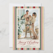 Feestelijke Retro Stripes Vrolijke Kerstfoto Feestdagenkaart (Voorkant)