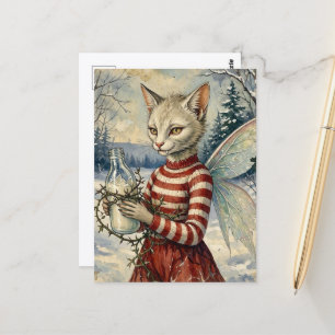 Feestelijke Retro Vampier Kat Fee Met Melk Briefkaart