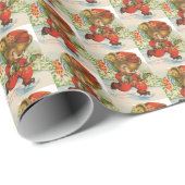 feestelijke retro vintage kerst beer betegeld cadeaupapier (Rol Hoek)