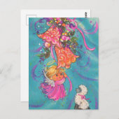 Feestelijke retro vintage kerst engel briefkaart (Voorkant / Achterkant)