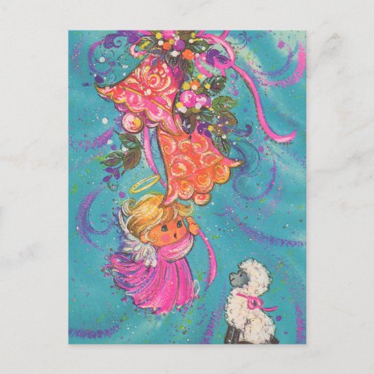 Feestelijke retro vintage kerst engel briefkaart (Voorkant)