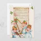 feestelijke retro vintage kerst engelen feestdagenkaart (Voorkant / Achterkant)