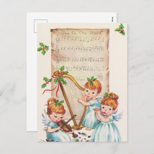 feestelijke retro vintage kerst engelen feestdagenkaart (Voorkant / Achterkant)
