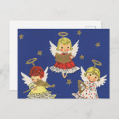 feestelijke retro vintage kerst engelen feestdagenkaart (Voorkant / Achterkant)