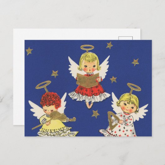 feestelijke retro vintage kerst engelen feestdagenkaart (Voorkant / Achterkant)