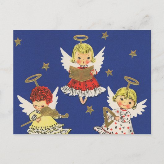 feestelijke retro vintage kerst engelen feestdagenkaart (Voorkant)