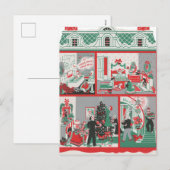 feestelijke retro vintage kerst huis feestdagenkaart (Voorkant / Achterkant)