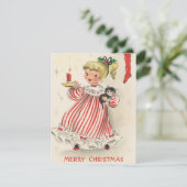 feestelijke retro vintage kerst meisje feestdagenkaart (Staand voorkant)