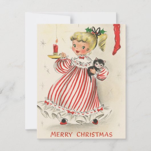 feestelijke retro vintage kerst meisje feestdagenkaart (Voorkant)