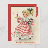 feestelijke retro vintage kerst meisje feestdagenkaart (Voorkant / Achterkant)