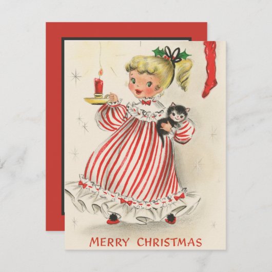 feestelijke retro vintage kerst meisje feestdagenkaart (Voorkant / Achterkant)