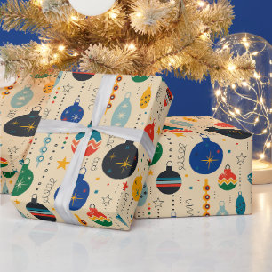 Feestelijke Retro Vintage Kerst Ornamenten Cadeaupapier