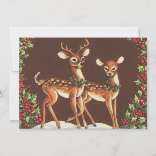 Feestelijke retro vintage kerst rendieren feestdagenkaart (Voorkant)