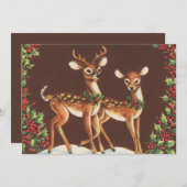 Feestelijke retro vintage kerst rendieren feestdagenkaart (Voorkant / Achterkant)