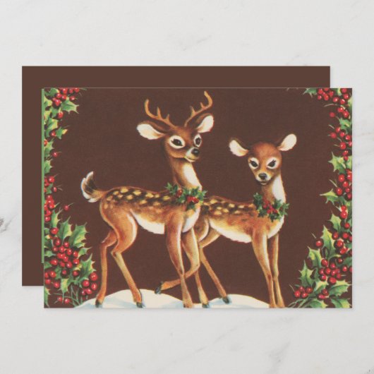 Feestelijke retro vintage kerst rendieren feestdagenkaart (Voorkant / Achterkant)