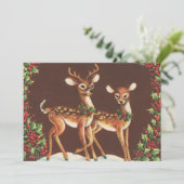 Feestelijke retro vintage kerst rendieren feestdagenkaart (Staand voorkant)
