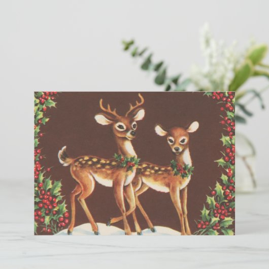 Feestelijke retro vintage kerst rendieren feestdagenkaart (Staand voorkant)
