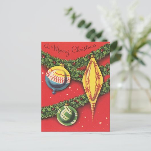 feestelijke retro vintage kerstbollen feestdagenkaart (Staand voorkant)