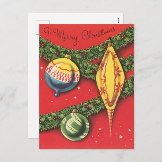 feestelijke retro vintage kerstbollen feestdagenkaart (Voorkant / Achterkant)