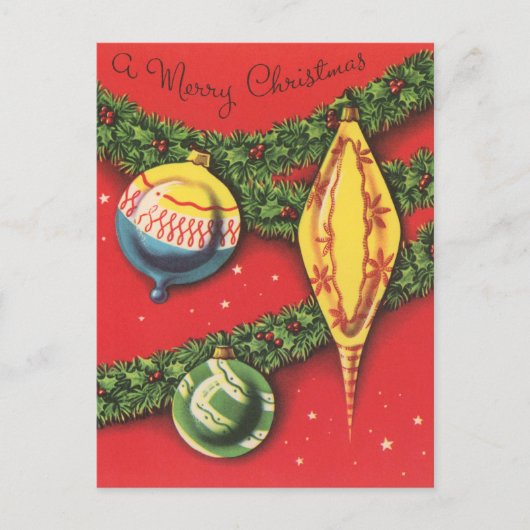 feestelijke retro vintage kerstbollen feestdagenkaart (Voorkant)