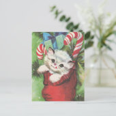 feestelijke retro vintage kerstkat briefkaart (Staand voorkant)