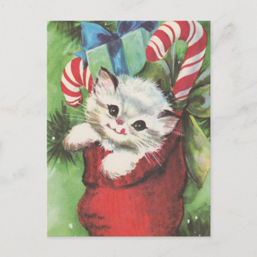 feestelijke retro vintage kerstkat briefkaart (Voorkant)