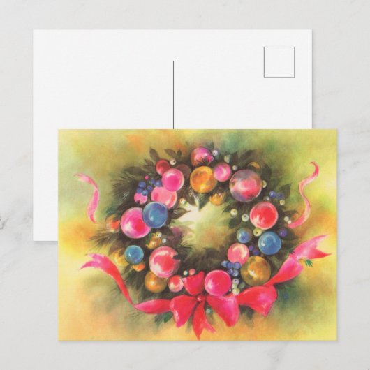 feestelijke retro vintage kerstkrans briefkaart (Voorkant / Achterkant)