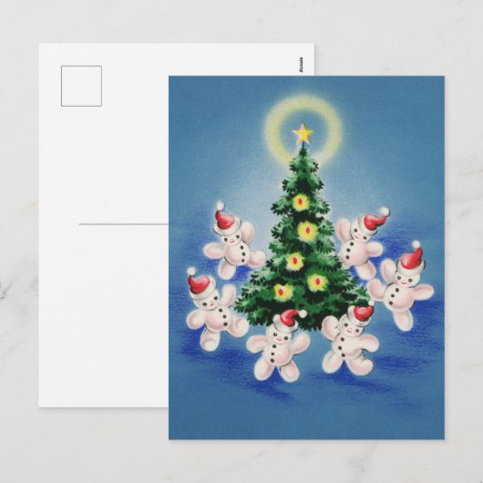 feestelijke retro vintage kerstsnowman boom feestdagenkaart (Voorkant / Achterkant)