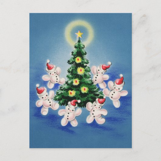 feestelijke retro vintage kerstsnowman boom feestdagenkaart (Voorkant)