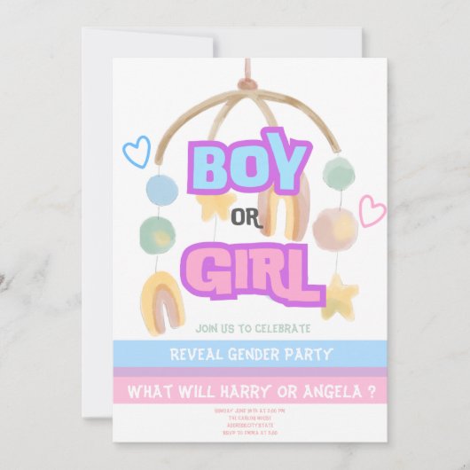 Feestelijke Reveal Gender Baby Party Invitation Kaart (Voorkant)