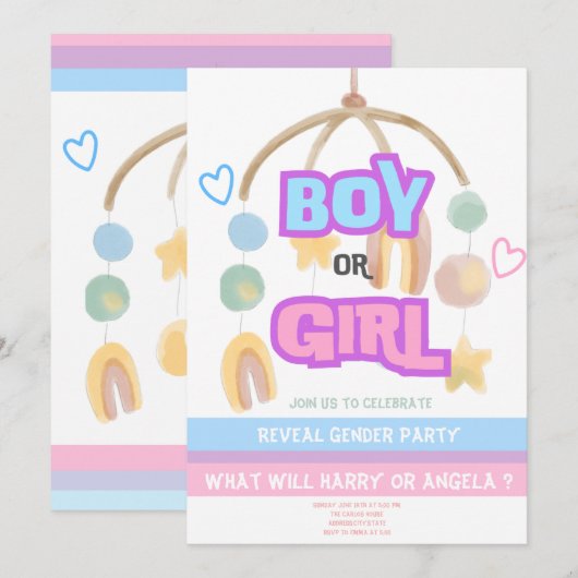 Feestelijke Reveal Gender Baby Party Invitation Kaart (Voorkant / Achterkant)