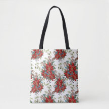 Feestelijke Rich Red Poinsettia bloem Canvas tas