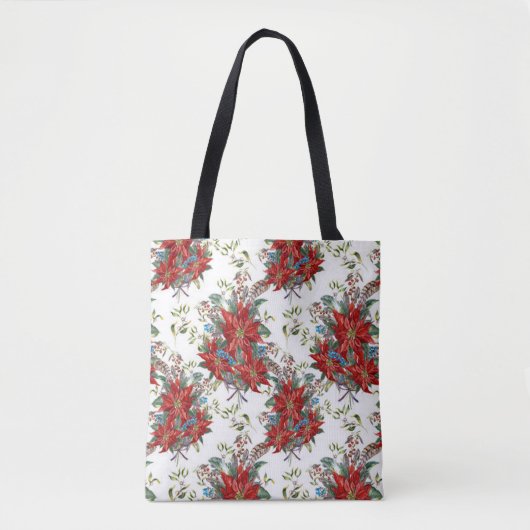 Feestelijke Rich Red Poinsettia bloem Canvas tas (Voorkant)
