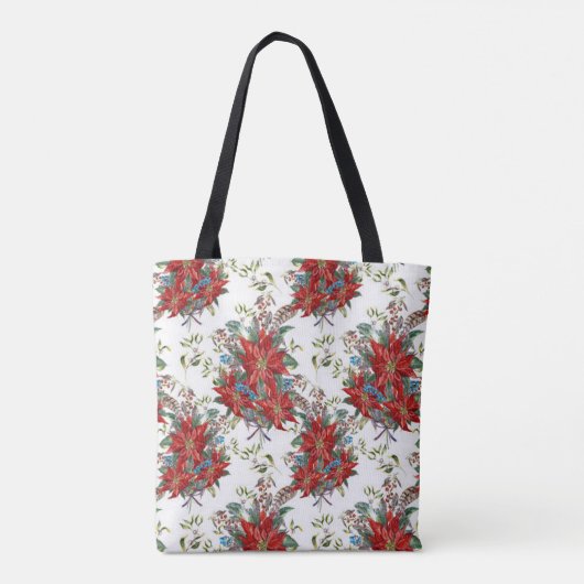 Feestelijke Rich Red Poinsettia bloem Canvas tas (Achterkant)