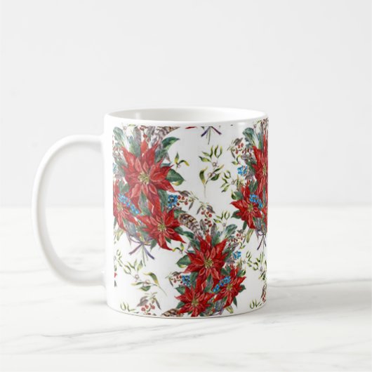 Feestelijke Rich Red Poinsettia bloem Mok (Links)