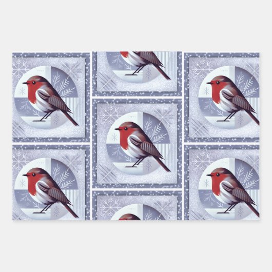 Feestelijke Robin Christmas Design multipack Inpakpapier Vel (Voorkant 2)